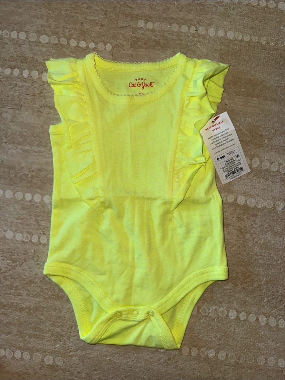 Cat & Jack Neon Yellow Ruffle Sleeve Baby Bodysuit 0-3 Months